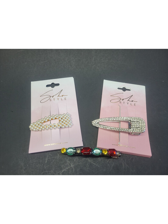SOHO Accessories - 3 Pc SOHO Girls Hair Clip Alligator Barrette - Rhinestone, Pearl, & Jeweled